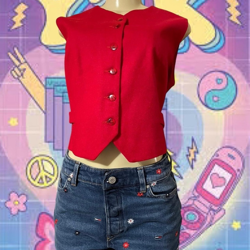 Worthington Vibrant Red Button-Up Vest